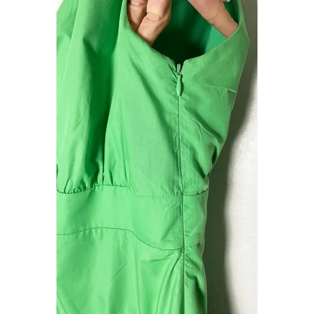 Lalavon Women's Green One Shoulder Tie Dress Midi Tiered Summer Vacation Flowy L